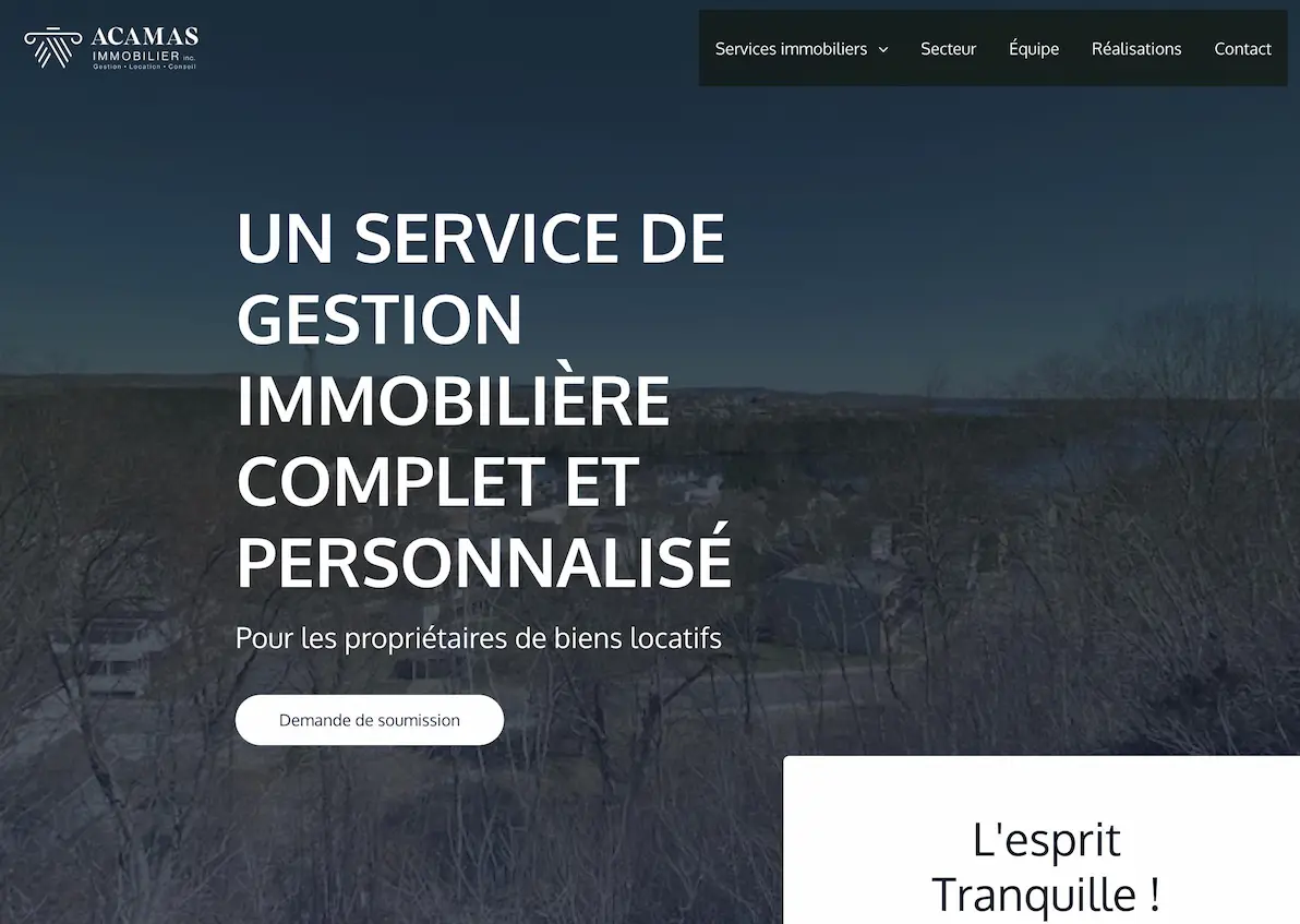 Site web Acamas Immobilier — Gestion Immobilière réalisé par HTMC Agency